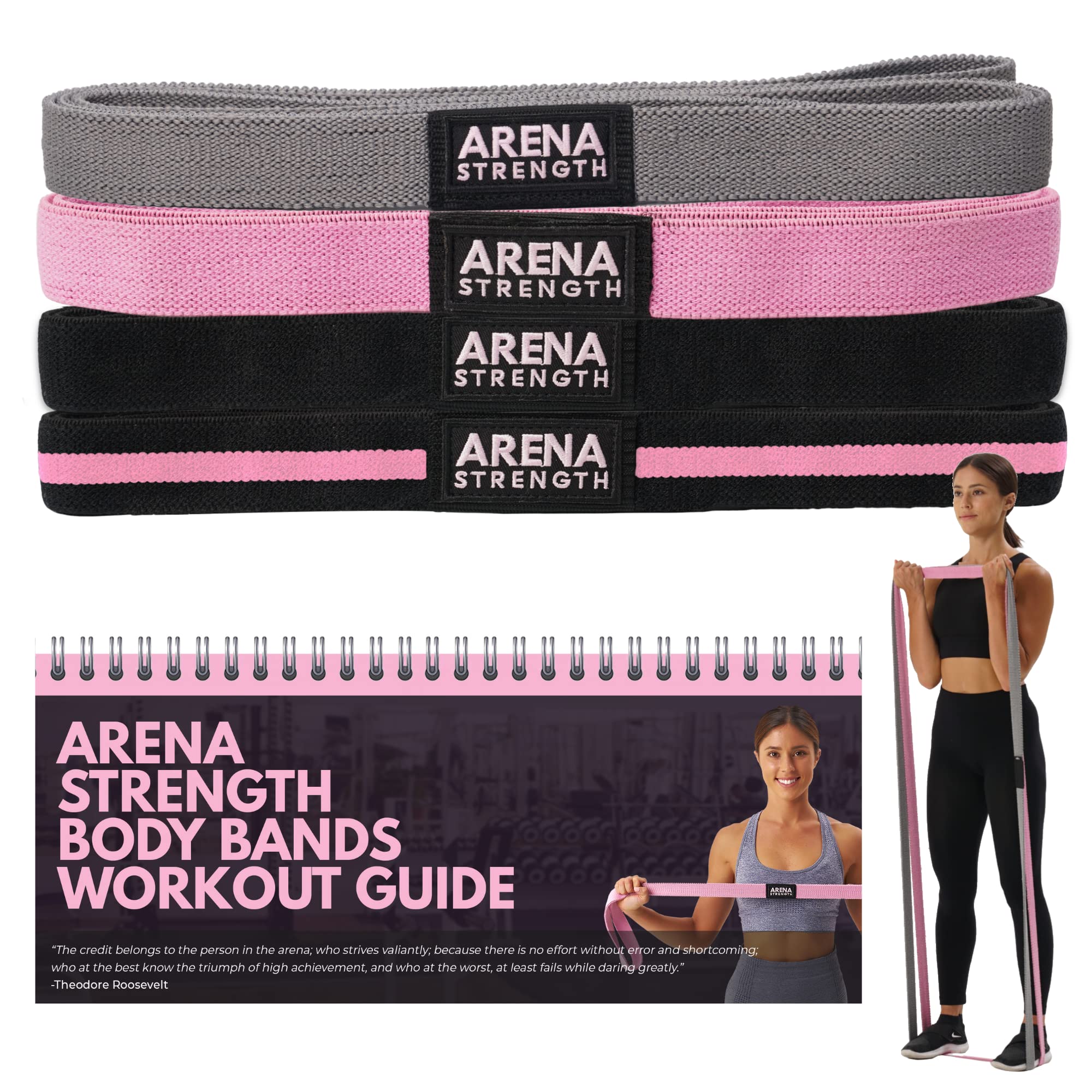 Arena Strength Long Fabric Full Body Resistance Bands Set of 4 and Pull Up Assistance Bands