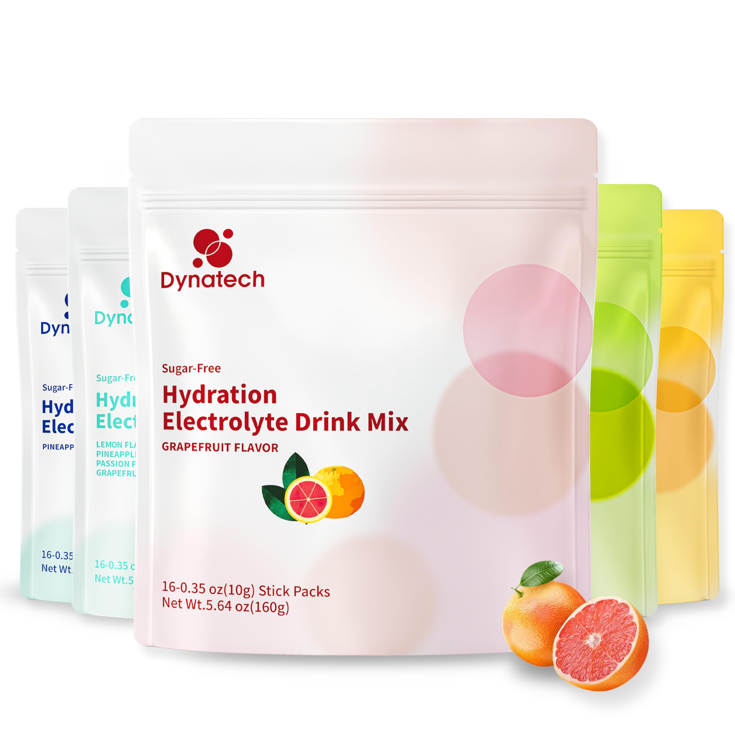 Dynatech Zero Sugar Electrolyte Drink Mix Grapefruit - Hydration Powder Packets with 10 Vitamins 16