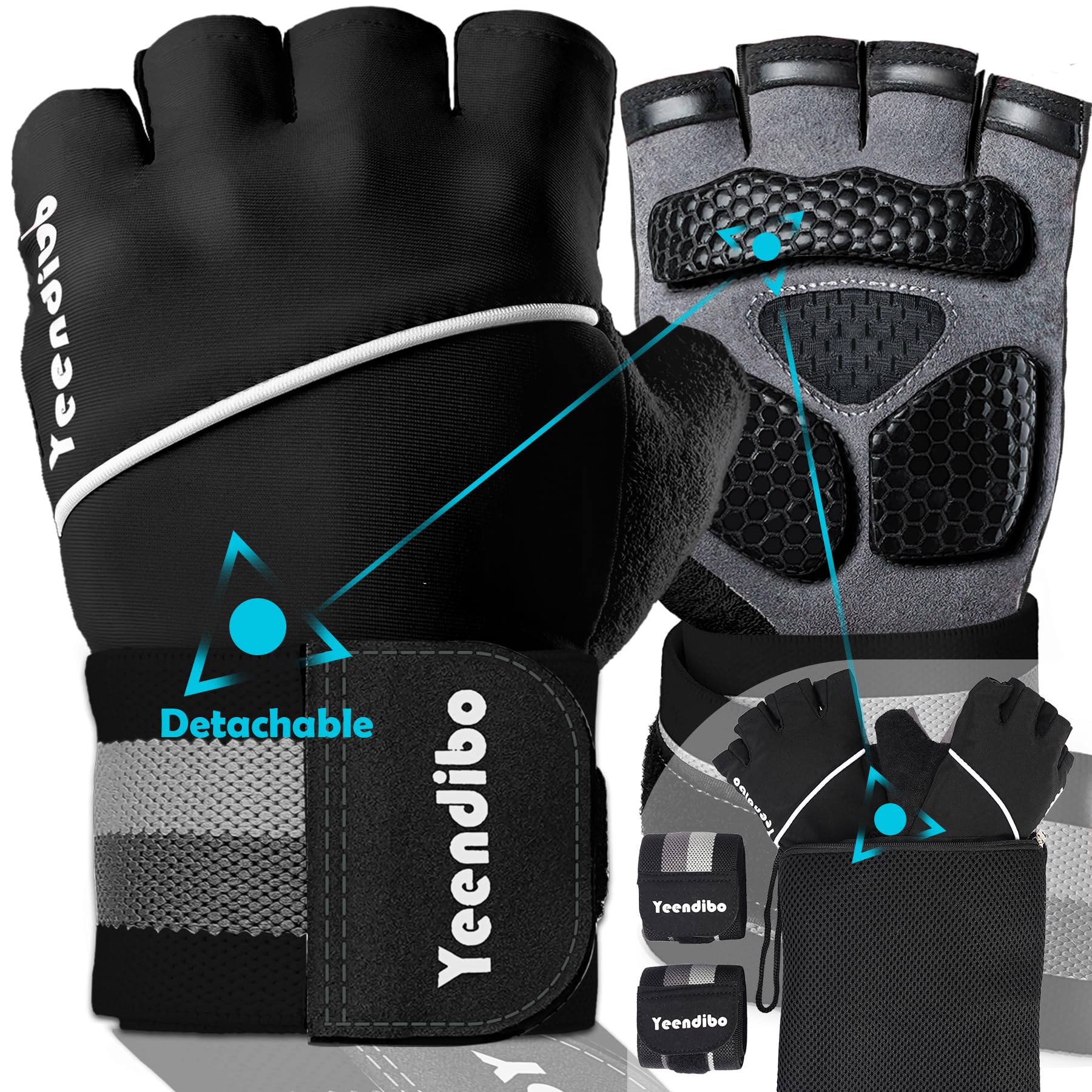 Yeendibo 5-in-1 Workout Gloves for Men & Women with Excellent Grip Full Protection