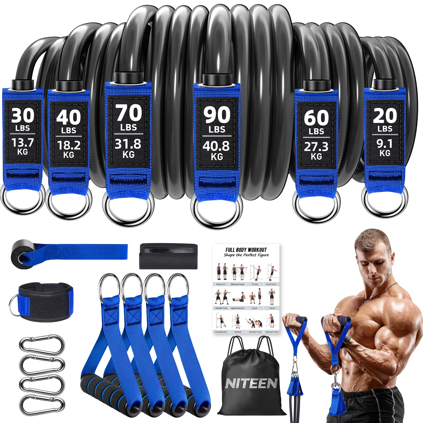 Heavy Resistance Bands for Working Out with Door Anchor and Ankle Straps Training Equipment